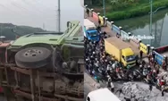 Viral truk angkutan hebel terguling di Jembatan BKT Cakung Jaktim, timpa mobil Brio dari arah berlawanan