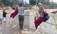 Warga Desa di Bireuen Aceh Bertaruh Nyawa usai Bencana, Lintasi Derasnya Arus Sungai dengan Tali dan Sebatang Bambu
