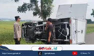 Diduga Gangguan Ban Depan Mobil Boks Terguling di Jalan Klairan Kesesi