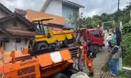 Diduga Tak Kuat Menanjak, Truk Bermuatan Alat Berat Mundur di Tanjakan Lasmini Cimanggung