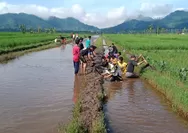 Jalan Tergenang Banjir, Anak-anak di Banjarnegara Juga Ikutan Demo