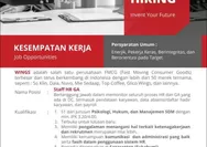Lowongan Kerja Wings Group September 2026, Buka Posisi Staff HR GA untuk Fresh Graduate