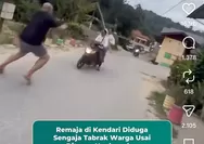 Dua Remaja Bersepeda Motor Ugal-ugalan Sengaja Tabrak Warga Desa   