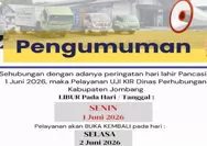 Hari Lahir Pancasila, Dishub Jombang Tutup Sementara Layanan Uji Kir Kendaraan pada 1 Juni