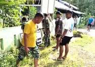 Anggota Koramil 08/Melonguane Bersama Masyarakat Melaksanakan Pembenahan Kantor Koramil