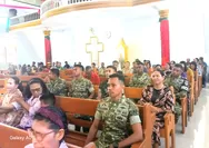 Babinsa Koramil 07/Miangas bersama Anggota Satgas Karya bhakti skala besar Ibadah Minggu Bersama di Jemaat Efrata Miangas