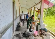 Babinsa Koramil 04/Rainis Bersama Satgas dan Warga Gotong Royong Renovasi Gedung SMK-7 Dapihe di Kepulauan Talaud