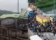 Evakuasi Truk Terguling di Jembatan BKT Cakung Jaktim: Bata Hebel Berhamburan, Sempat Bikin Macet Parah