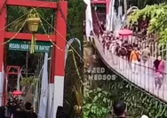 Viral jembatan gantung di Pangandaran ambruk saat diresmikan: 50 Orang terjatuh, termasuk sang bupati