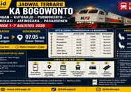 Jadwal Terbaru KA Bogowonto Lempuyangan - Kutoarjo - Purwokerto - Cirebon - Bekasi - Jatinegara - Pasarsenen Jakarta Periode 1–7 Agustus 2026