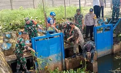 Antisipasi Banjir, Koramil Polsek Serta Pemdes Gunungputri Bersama sama Bersihkan Setu dan Aliran Sungai Gunungputri