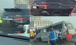 Detik-Detik Fortuner Pelat Polri Ngebut Jalur Kiri Sampai Ringsek Takbrak Elf di Tol MBZ