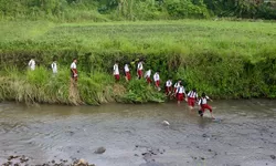 Potret Pelajar di Bogor Sebrangi Sungai demi Sekolah