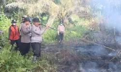 Dengan Sigap Kapolres Kotim Turun Langsung Pimpin Pemadaman Karhutla di Desa Eka Bahurui