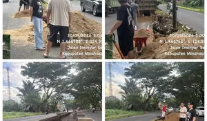 ​Cegah Kecelakaan, Dinas PUPR Minut Gerak Cepat Perbaiki Median Jalan Soekarno yang Terkikis Erosi