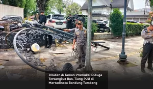 Insiden di Taman Pramuka! Diduga Tersangkut Bus, Tiang PJU di Martadinata Bandung Tumbang