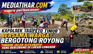 Respons Keluhan Warga, Polsek Tasifeto Timur dan Warga Manleten Kompak Timbun Jalan Longsor yang Berlubang
