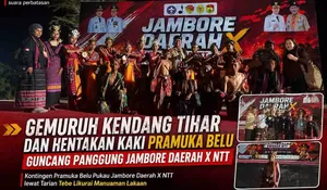 Gemuruh Kendang Tihar dan Hentakan Kaki Pramuka Belu Guncang Panggung Jambore Daerah X NTT