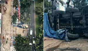 Viral Insiden Truk Crane Terguling hingga Tutup Separuh Jalan di Tebet Jaksel, Lalin Sempat Macet Parah