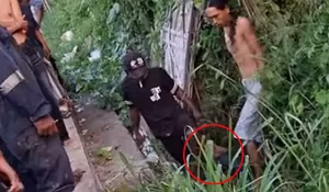 Diduga Curi Motor, Pria Ini Nyaris Babak Belur Usai Kepergok Warga Ngumpet di Gorong-gorong