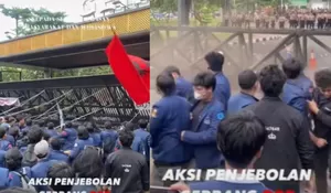 TERABAS! Massa Pendemo Mahasiswa Universitas Trisakti Berhasil Jebol Pintu Gerbang Gedung DPR RI