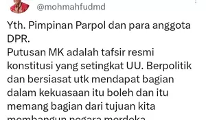 Pesan Menohok Mahfud MD soal Penolakan Putusan MK oleh DPR: Silahkan Ambil dan Bagi bagi Kue Kekuasaan