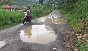 Udah Kayak Kolam Ikan! Jalan Jambu-Gobang di Rumpin Bogor Rusak Parah dan Bahayakan Pengendara