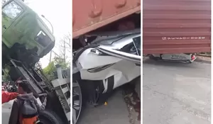 Video Kecelakaan Truk Kontainer yang Timpa Sebuah Mobil Sampai Ringsek di Kamal Muara, Jakarta Utara