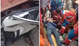 Kondisi Sopir Mobil yang Sempat Terjepit Oleh Truk Kontainer di Kamal Muara, Jakarta Utara