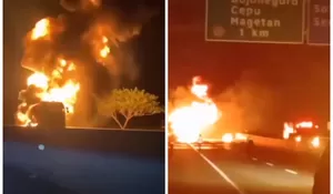 Truk Tangki BBM Pertamina Terbakar di Tol Ngawi, Video Amatir dari Warga Viral di Media Sosial