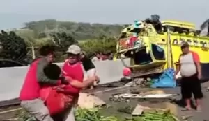 Truk Pengangkut Sayur Alami Kecelakaan Tunggal di Jalan Tol Semarang - Batang, Terguling usai Alami Pecah Ban