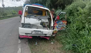 Tukang Tahu Bulat Tabrak Pembatas Jalan, Mobil Ringsek - Pengemudi dan Penumpng Luka-luka