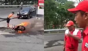 Beredar Video Kebakaran Motor di SPBU Candisari Semarang, Petugas Pom Diduga Baru Pinjamkan APAR saat Kendaraan Hangus