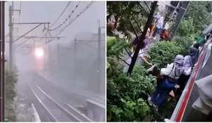 Ngeri! Detik-Detik Kabel Listrik Dekat Stasiun Jurangmangu-Pondok Ranji Tersambar Petir, Perjalanan KRL Terganggu hingga Penumpang Dievakuasi Mendadak