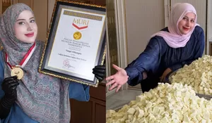 Tasyi Athasyia Pecahkan Rekor MURI Membuat Lukisan Berbahan Dasar Cokelat Putih Terbesar di Indonesia