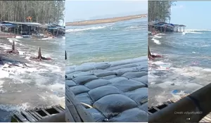 Kondisi Pantai Cemara Jember, Abrasi Kian Parah, Terjangan Ombak Mendekati Daratan hingga Merusak Sejumlah Warung