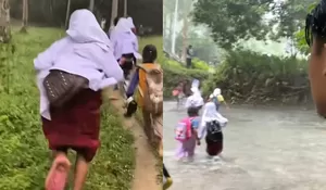 Debit Air Meningkat saat Hujan, Guru SD di Sulteng Ini Bagikan Momen Siswa Cepat-cepat Seberangi Sungai Sebelum Meluap saat Pulang Sekolah