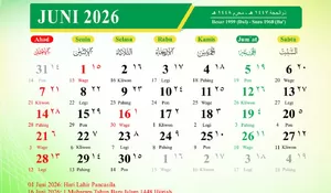 Kalender Juni 2026, Catat Deretan Hari Besar Nasional, Internasional, Libur dan Cuti Bersama
