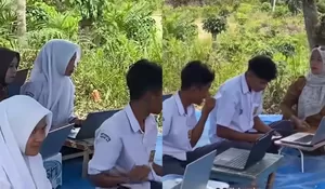 Viral Belasan Siswa SMP di Sumbar Ujian TKA di Atas Bukit, Duduk Lesehan Beralaskan Terpal