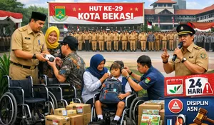 HUT ke-29 Kota Bekasi, Wali Kota Salurkan Bantuan Disabilitas dan Beri Peringatan Keras Terkait Disiplin ASN