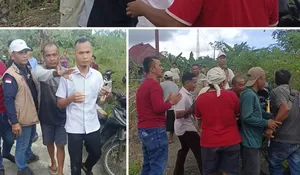 Dua pria hampir terlibat adu jotos di lokasi Lahan di Desa Aramo 