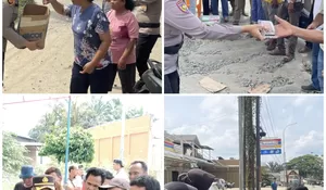 Aksi Penyetopan Jalan Jilid II di Minas Berlangsung Tertib, Kapolsek Minas Turun Langsung Amankan dan Bagikan Kue kepada Massa