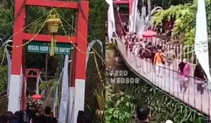 Detik-Detik Mencekam, Jembatan Gantung Pongpet Pangandaran Ambruk Saat Diresmikan Bupati