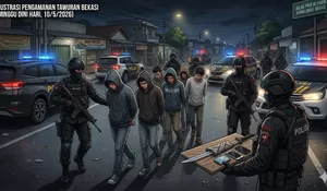 Bekasi Hampir Pecah, Brimob Gagalkan Rencana Tawuran Sebilah Pedang Diamankan