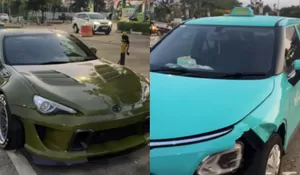Viral Taksi Green SM Seruduk Bagian Belakang Mobil Sport Hingga Hancur   