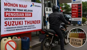 Beredar Foto dan Banner di SPBU yang Melarang Motor Suzuki Thunder Isi BBM, Begini Kata Pertamina!