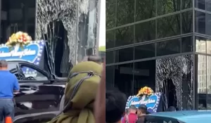 Mobil Listrik Nyelonong Tabrak Gedung di SCBD, Kaca Treasury Tower Pecah Berantakan