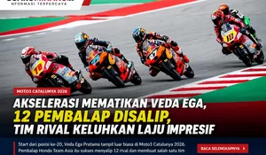 Start dari Belakang, Veda Ega Bikin Rival Frustrasi dengan Manuver Ganas di Moto3 Catalunya