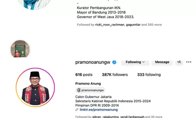 21,7 Juta Followers Instagram Ridwan Kamil Babak Belur dari Pramono Anung yang Cuma 386.000 Pengikut