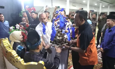 Kapolres Tanjung Balai Hadiri Penyambutan Upah-upah dan Tepung Tawar Danlanal Tanjung Balai Asahan